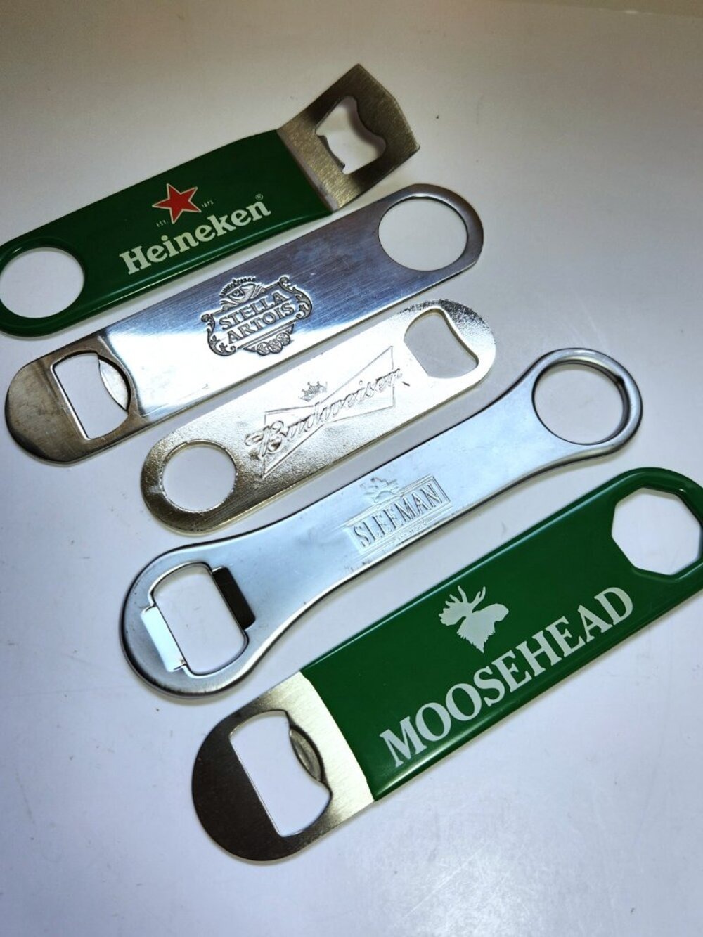 Beer Bottle Opener Lot 5x Budweiser Stella Artois Sleeman Moosehead Heineken Bar